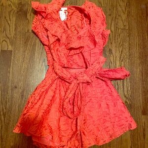 Peach Zip Romper with Tie Waist